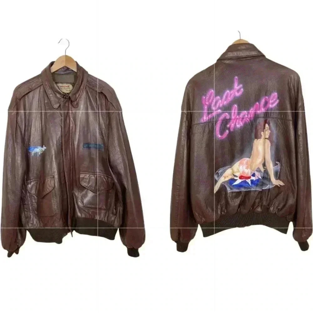 Perrone Aviation Apparel pilot leather bomber jacket size 54 handmade in USA